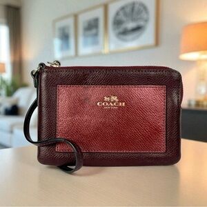 Coach Burgundy Metallic Leather Crossgrain 2 Tone Wristlet